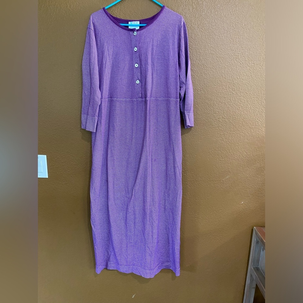 Fresh Produce Vintage Maxi Dress Purple Stripe Size Large Made in USA